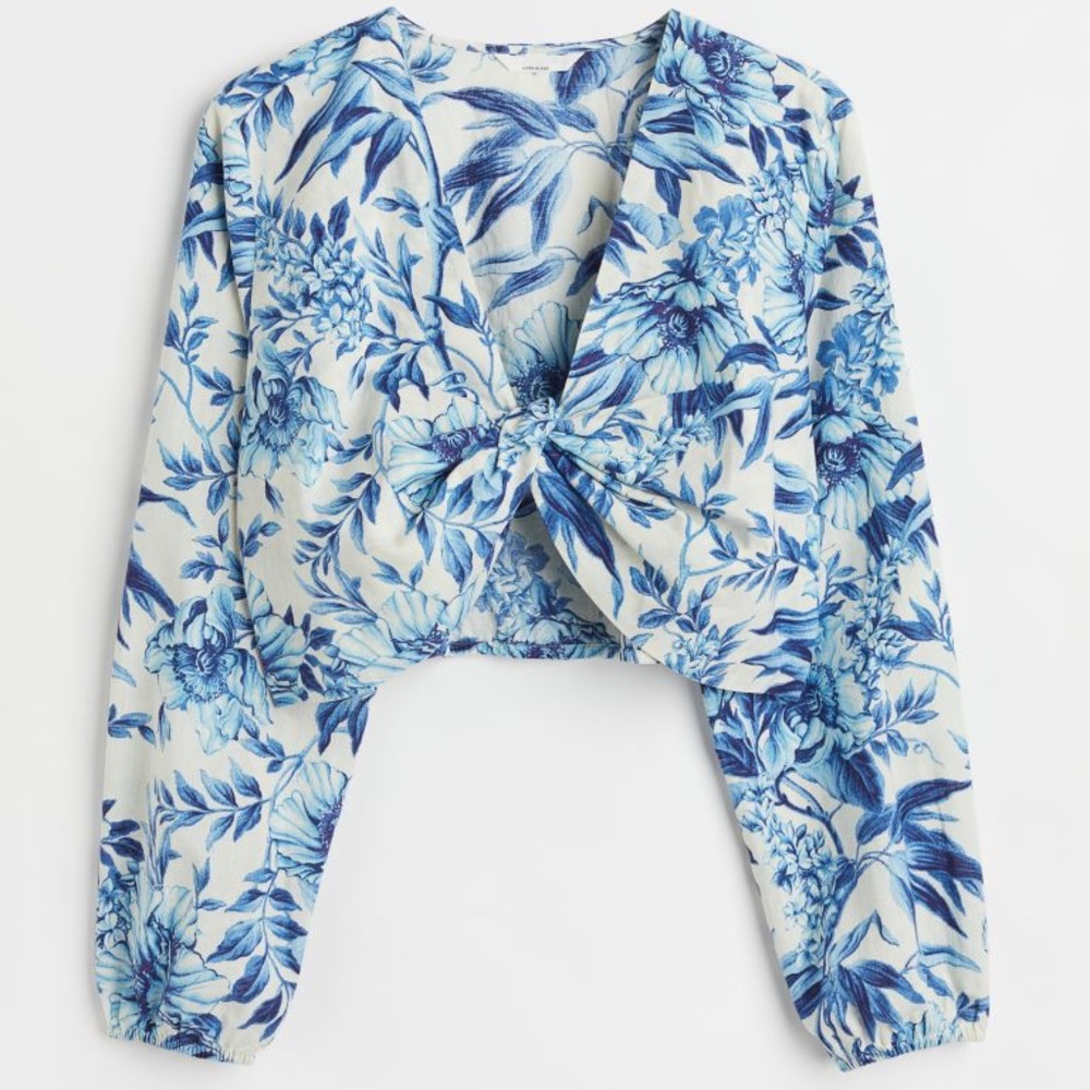 H&M Linen-blend Crop Blouse